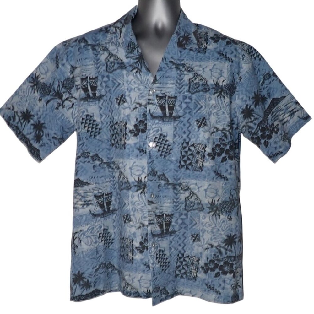 Winnie Fashion Hawaiian Shirt Mens L blue Tropical Pineapple‎ Hokulea Vacation